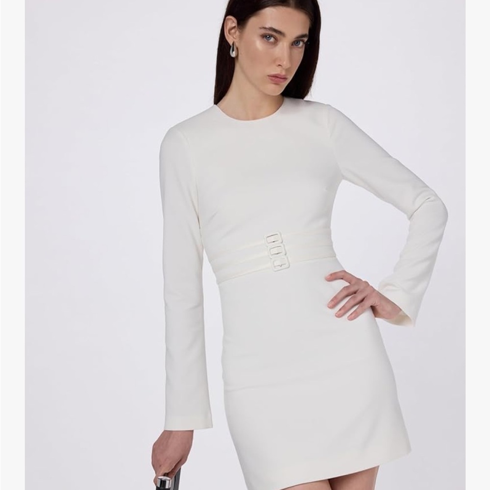 Likely Ivory Long Sleeve Dress with Buckle Detail